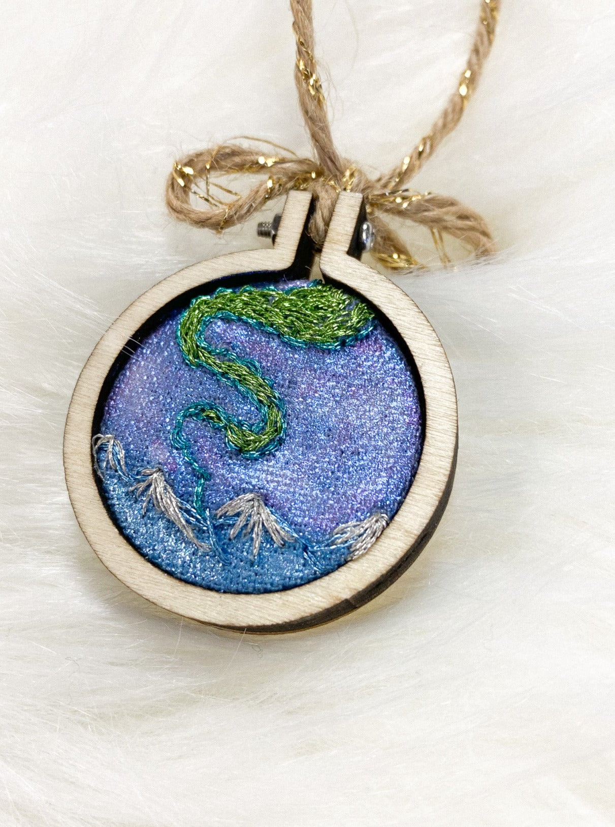 Aurora in the Mountains Embroidered Ornament by Brittany Montour