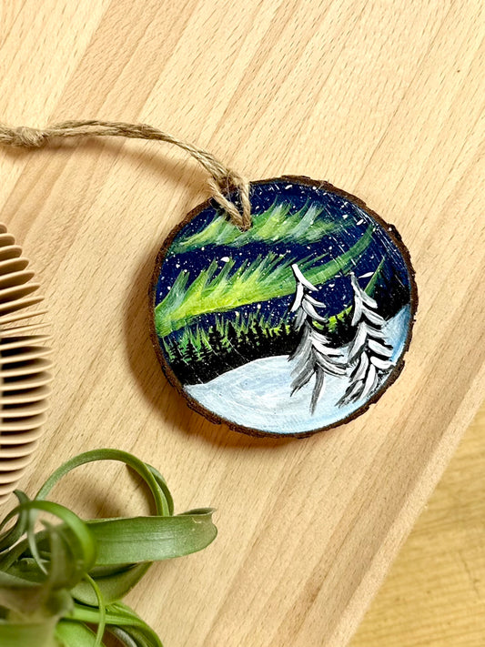 Snowy Aurora Night Hand-Painted Ornament by Brittany Montour