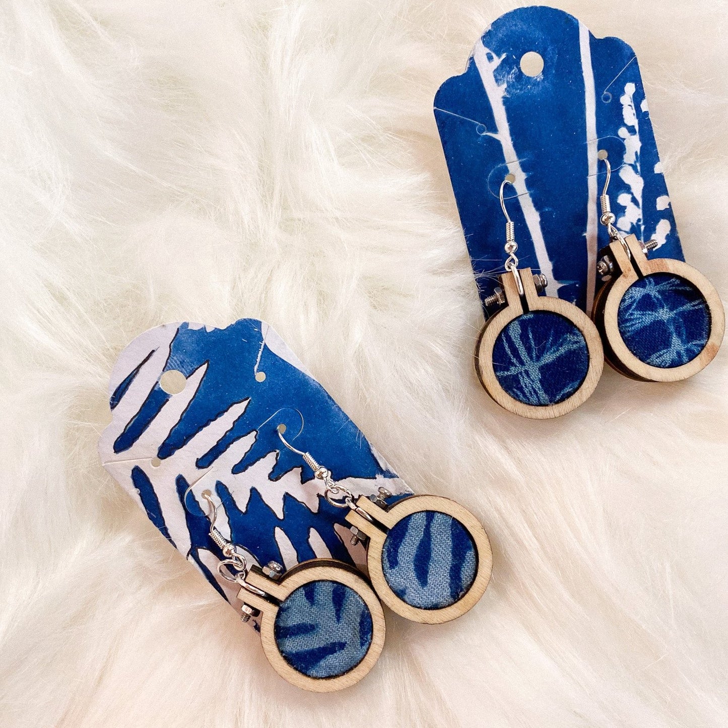 Hoop + Cyanotype Fabric Earring by AK Sunprints