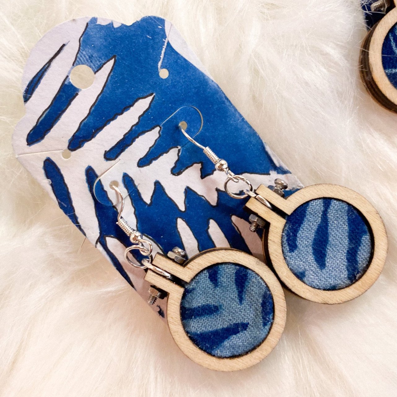 Hoop + Cyanotype Fabric Earring by AK Sunprints