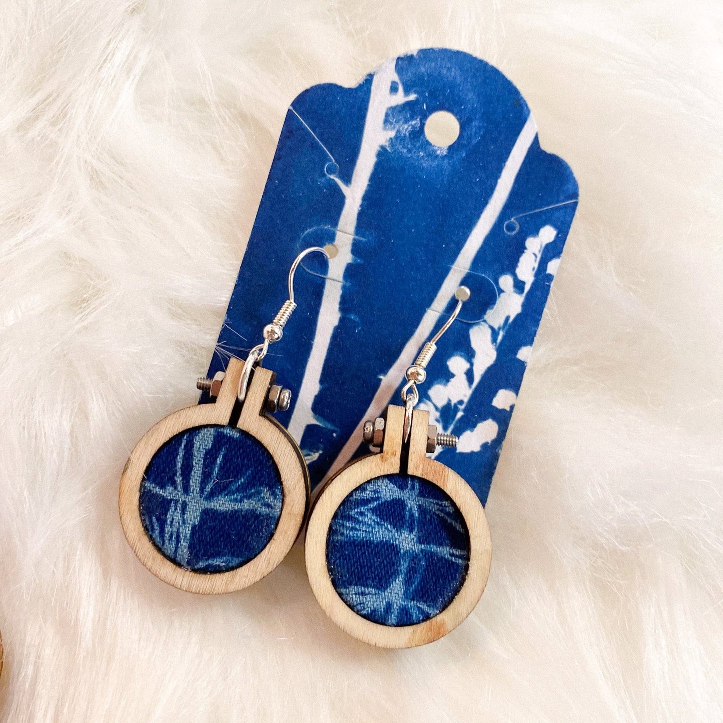 Hoop + Cyanotype Fabric Earring by AK Sunprints