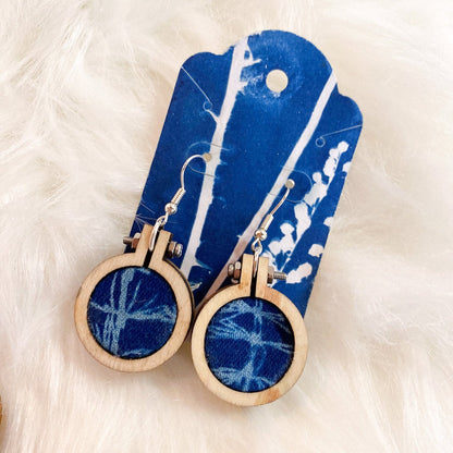 Hoop + Cyanotype Fabric Earring by AK Sunprints