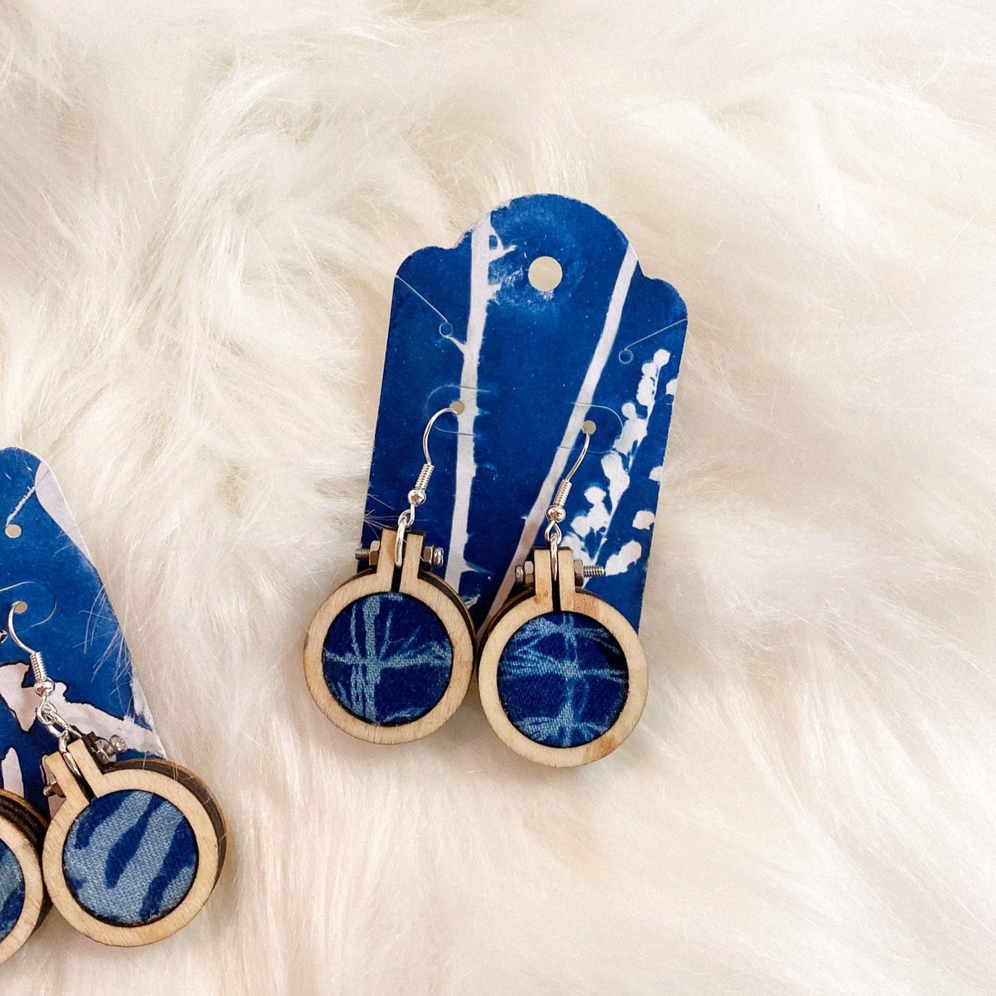 Hoop + Cyanotype Fabric Earring by AK Sunprints