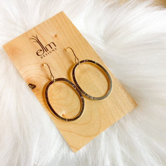 Gold Oval Textured Dangle Earrings by Elm Designs