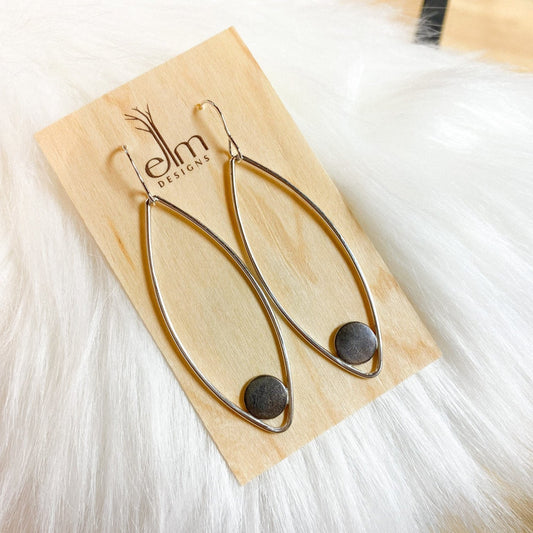 Silver + Shibuichi Marquis Dangle Earrings by Elm Designs