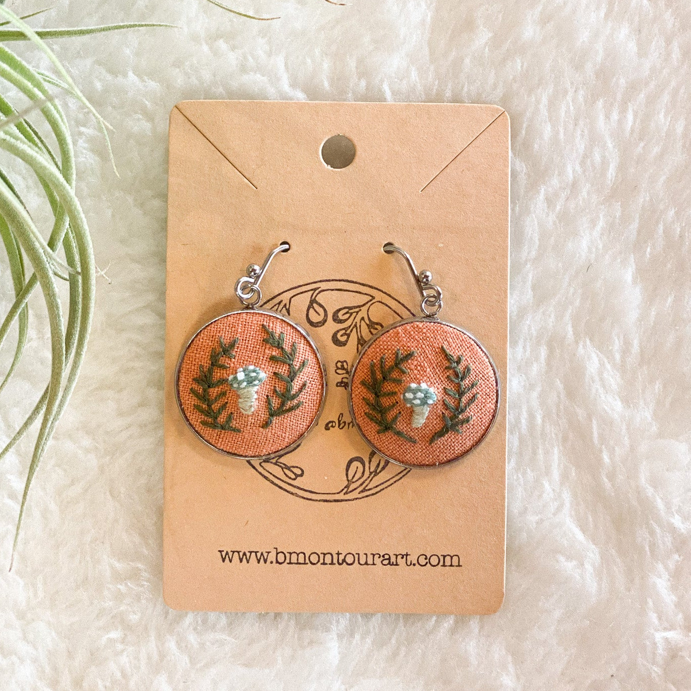 Blue Amanitas + Ferns Earrings by Brittany Montour