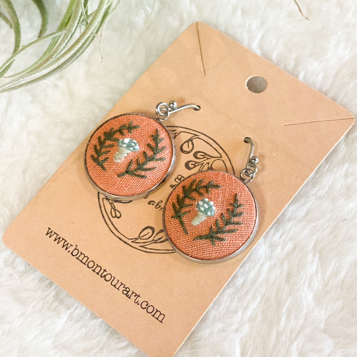 Blue Amanitas + Ferns Earrings by Brittany Montour