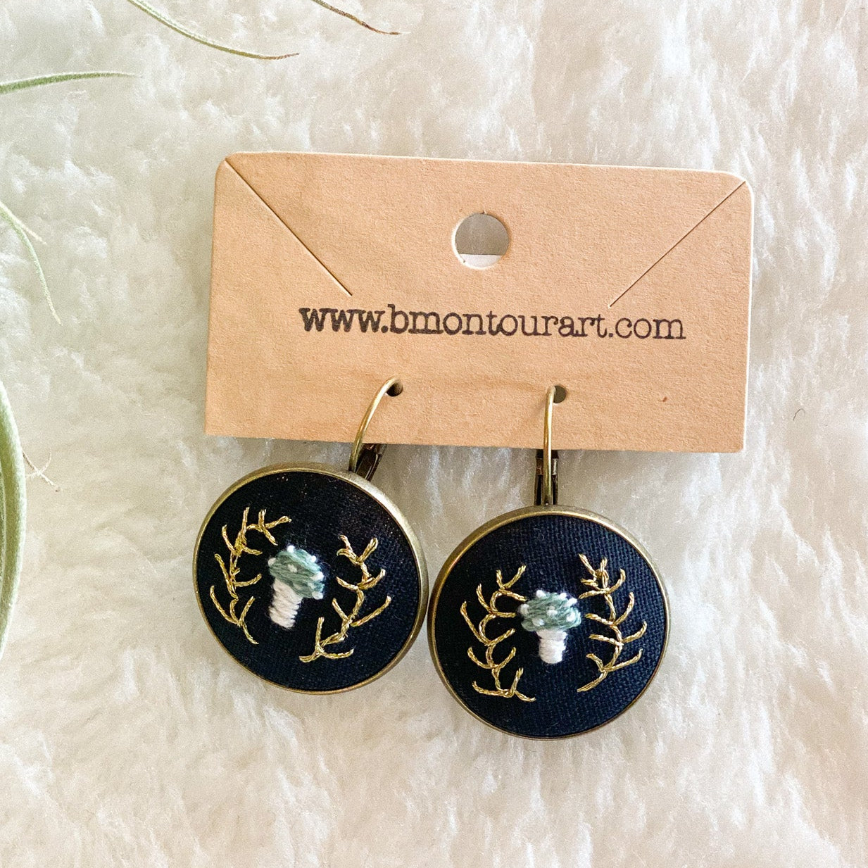 Amanitas + Golden Ferns Earrings by Brittany Montour