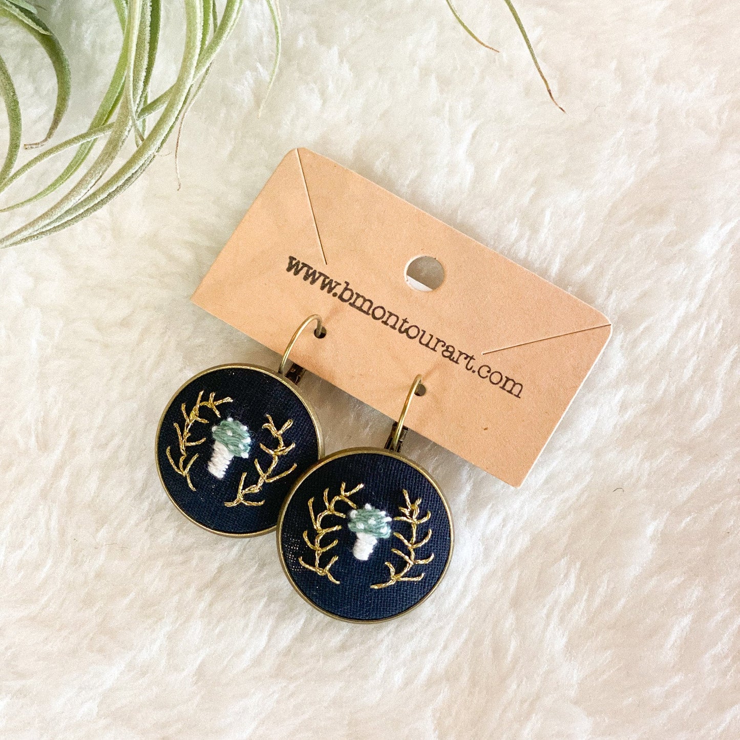 Amanitas + Golden Ferns Earrings by Brittany Montour