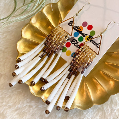 Triangle Dentalium Beaded Earrings #39 by Blanche Sam