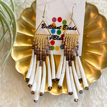 Triangle Dentalium Beaded Earrings #39 by Blanche Sam