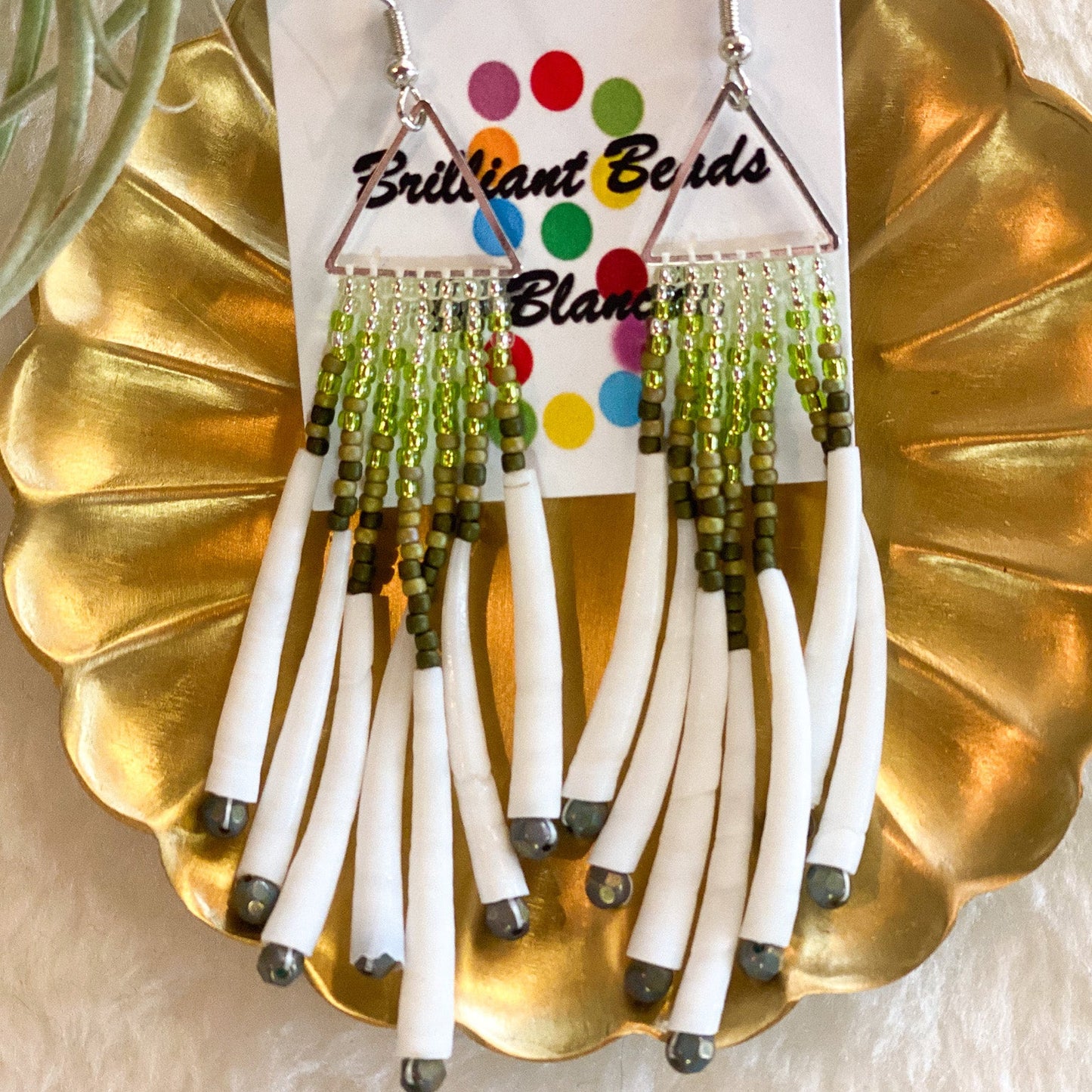 Triangle Dentalium Beaded Earrings #36 by Blanche Sam