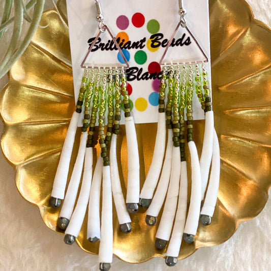 Triangle Dentalium Beaded Earrings #36 by Blanche Sam