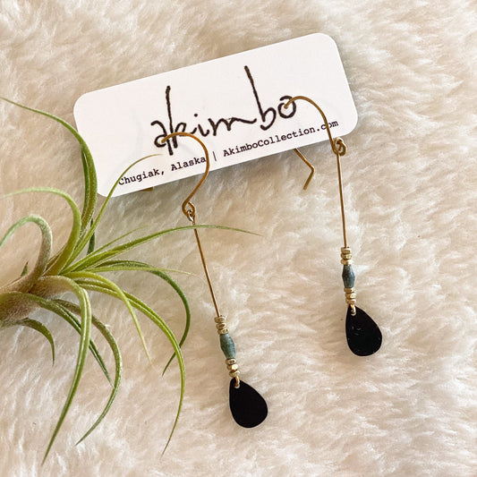 Oar | Brass + Dark Jade Earrings by Akimbo Collection