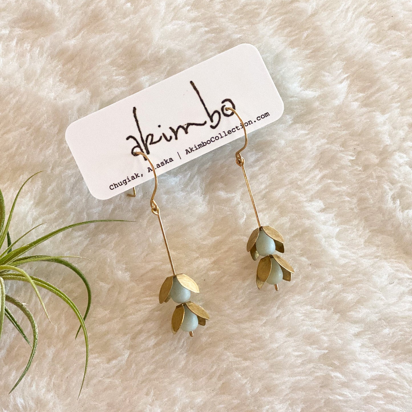 Sugar Plum Fairies Earrings | Brass + Amazonite by Akimbo Collection