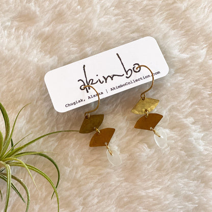 Duo | Brass + Smooth Quartz Earrings by Akimbo Collection
