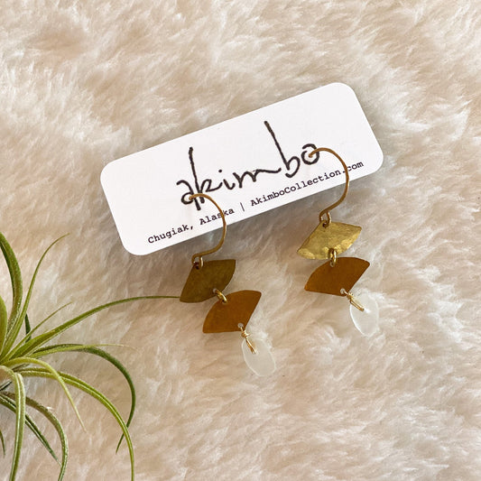 Duo | Brass + Smooth Quartz Earrings by Akimbo Collection