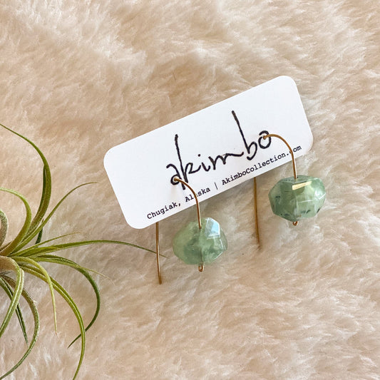 Open Back | Brass + Prehnite Earrings by Akimbo Collection