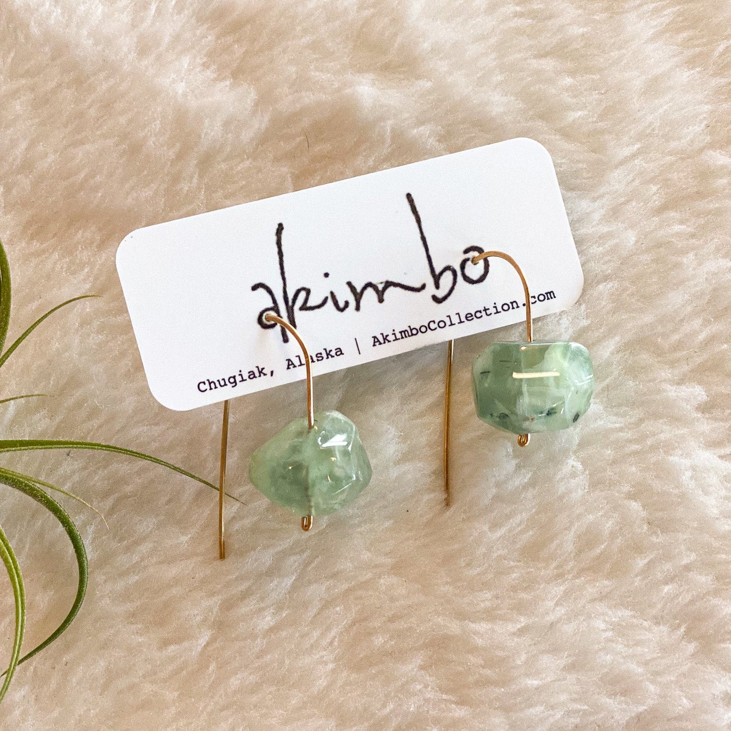 Open Back | Brass + Prehnite Earrings by Akimbo Collection