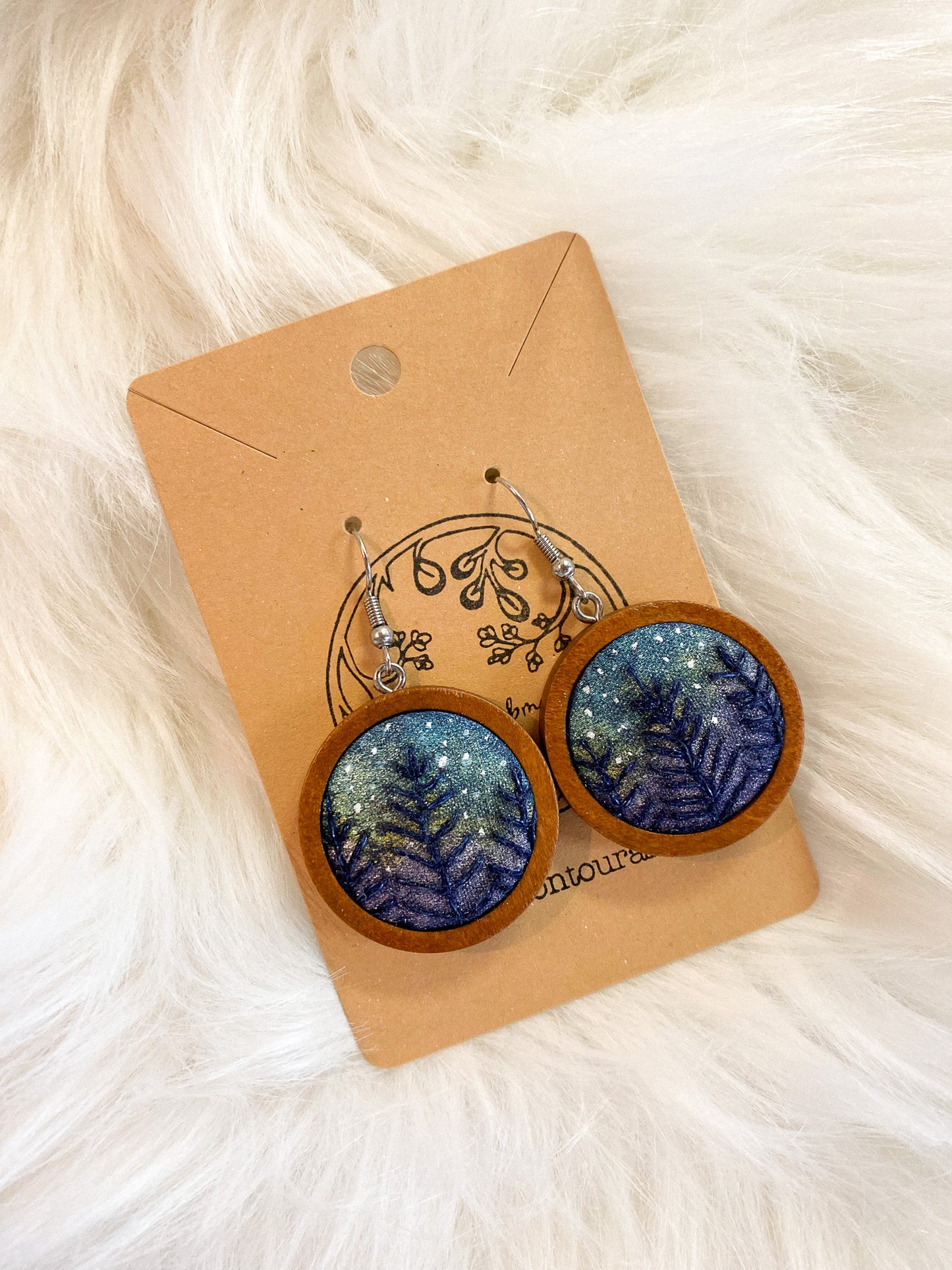 Aurora, Stars, and Spruce Earrings by Brittany Montour
