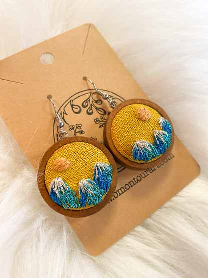 Sun + Mountains on Yellow Linen Earrings by Brittany Montour