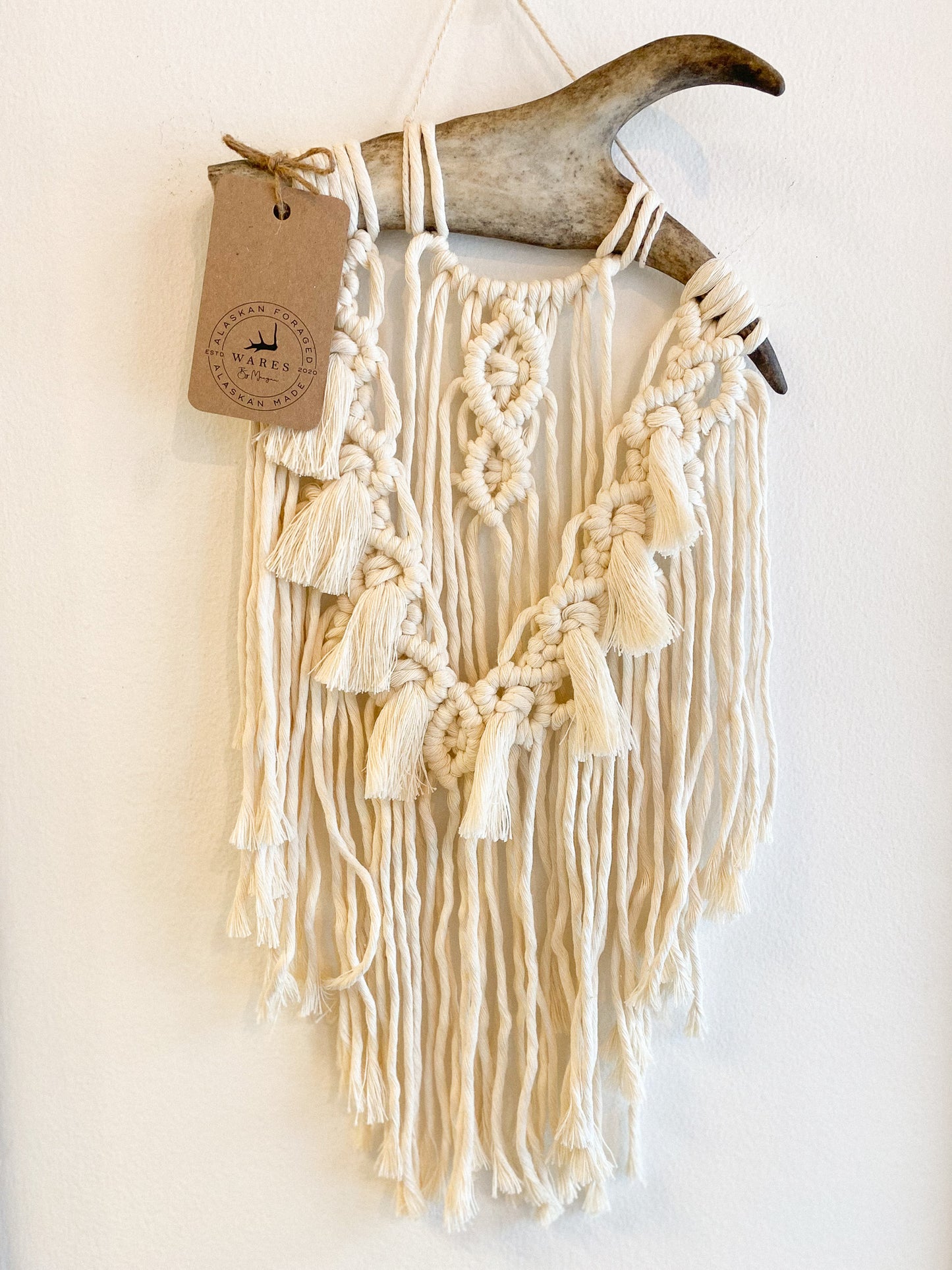 White Macrame with Caribou Antler by Wares by Maegan