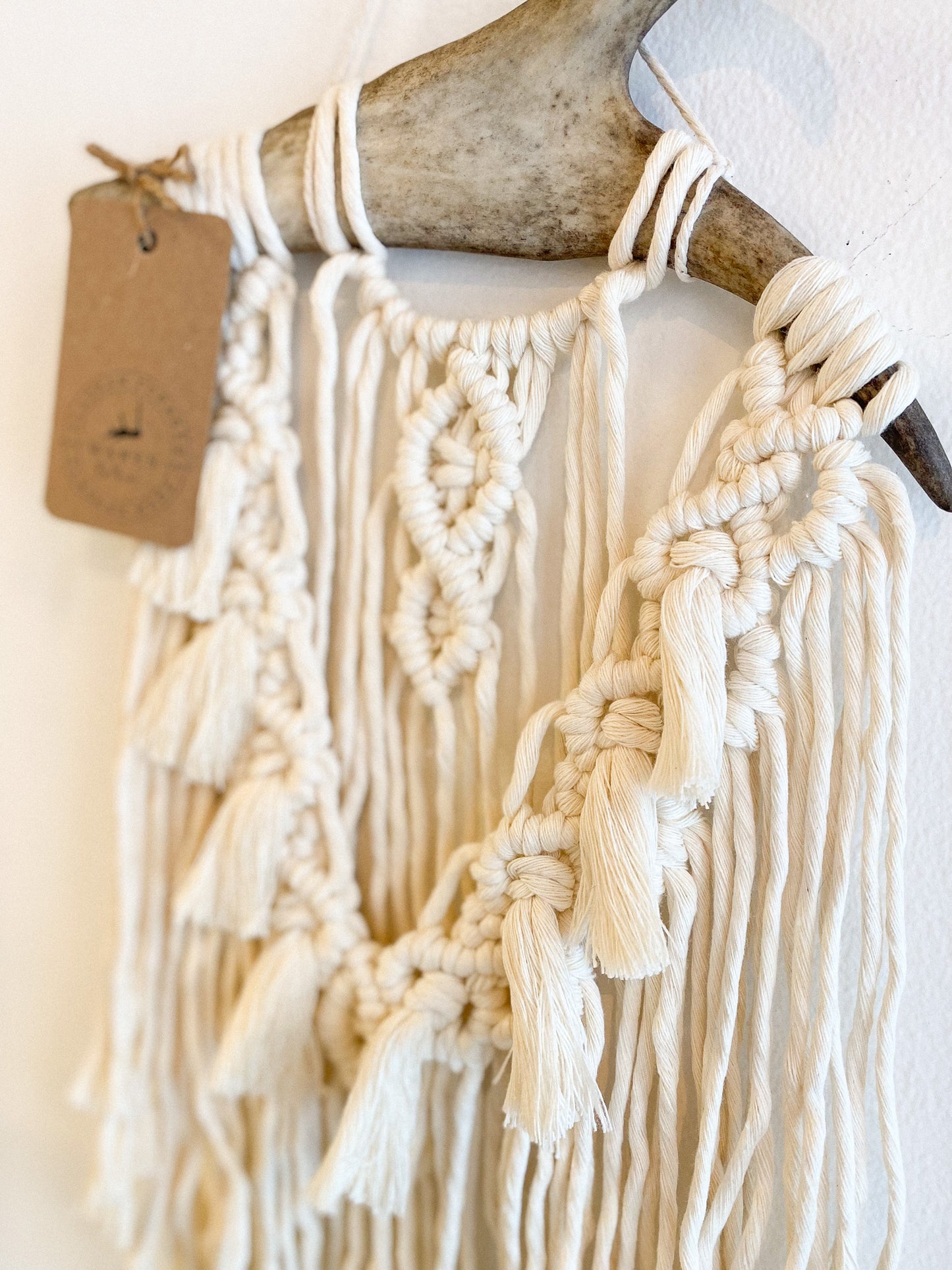 White Macrame with Caribou Antler by Wares by Maegan