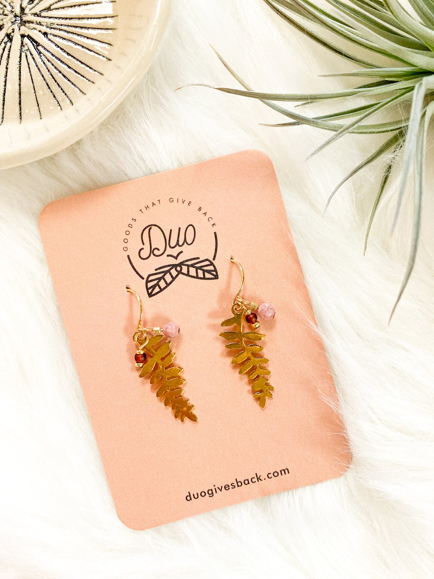 Berry & Small Leaf Earrings by DUO Goods