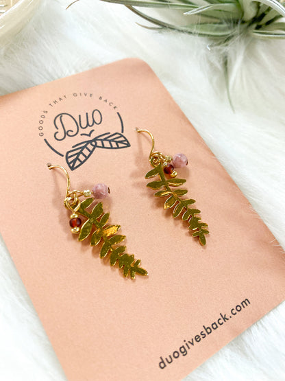 Berry & Small Leaf Earrings by DUO Goods