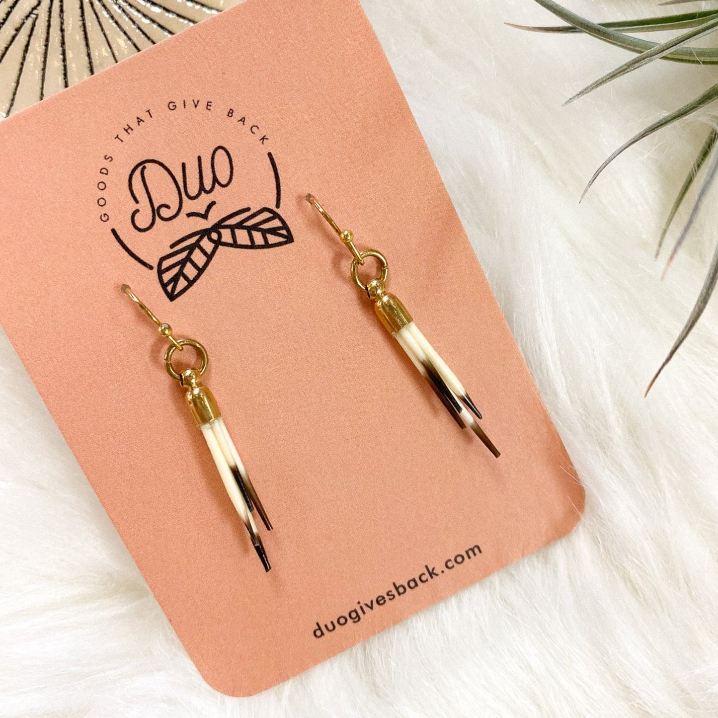 Quill Fringe Brass Earrings by DUO Goods