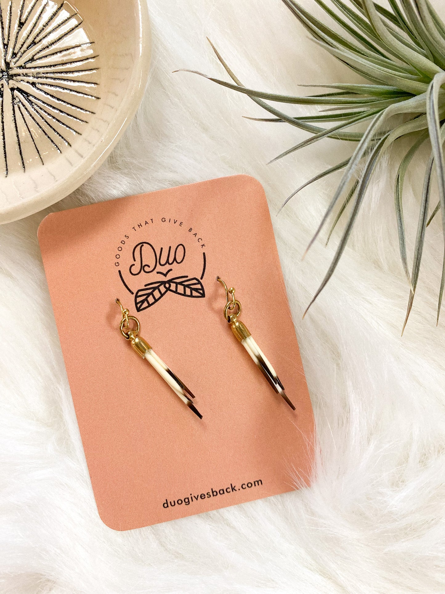 Quill Fringe Brass Earrings by DUO Goods
