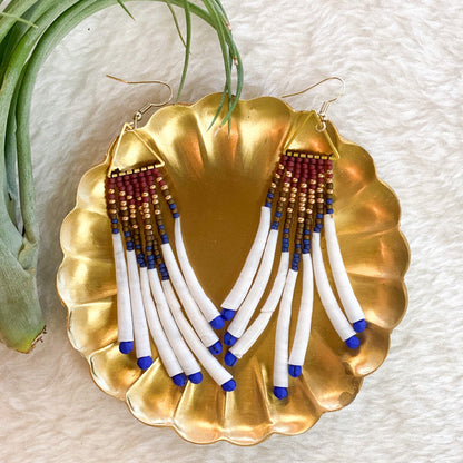 Triangle Dentalium Beaded Earrings #45 by Blanche Sam