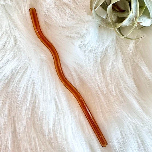 Orange Wavy Glass Straw