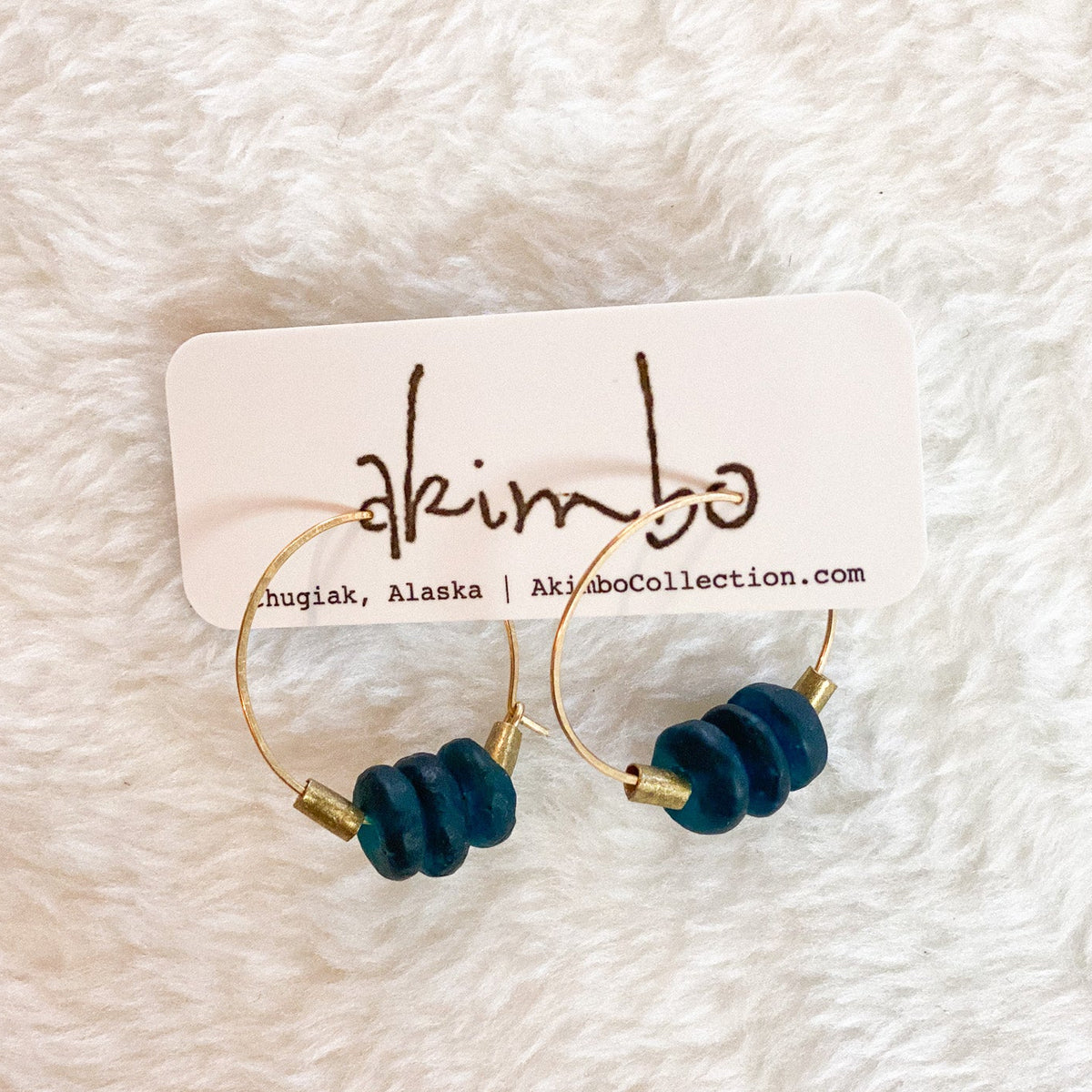 Blue Glass Hoop Earrings by Akimbo Collection
