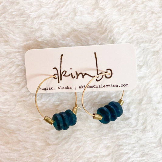 Blue Glass Hoop Earrings by Akimbo Collection