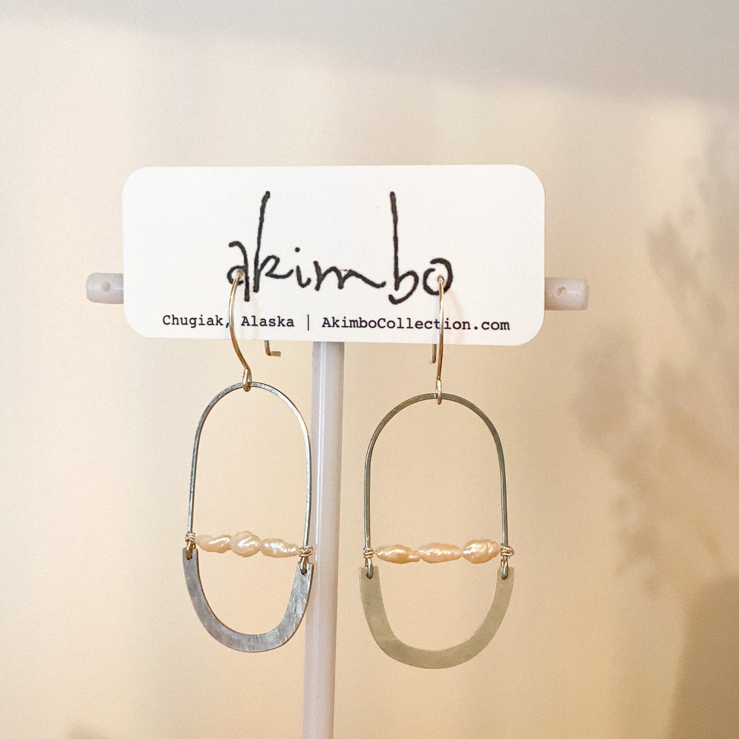 Oval Orbit Vintage Pearl Earrings by Akimbo Collection