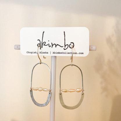 Oval Orbit Vintage Pearl Earrings by Akimbo Collection