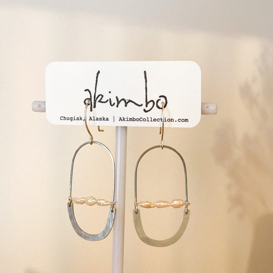 Oval Orbit Vintage Pearl Earrings by Akimbo Collection