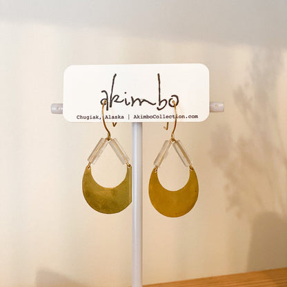 Turnagain | Brass + Clear Quartz Earrings by Akimbo Collection