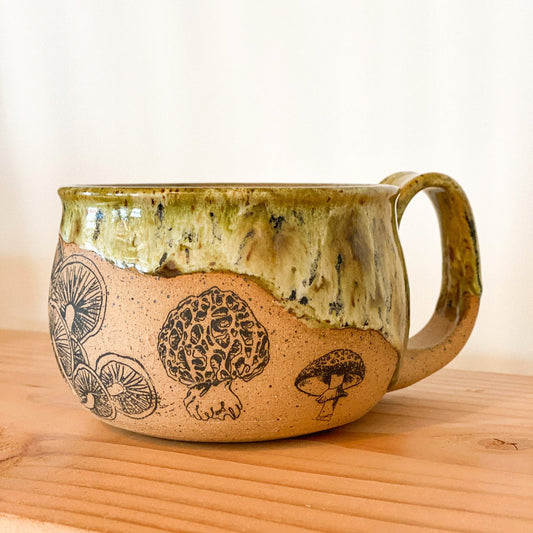 #160 Mossy Green Mushroom Mug by Night School Knits and Pots