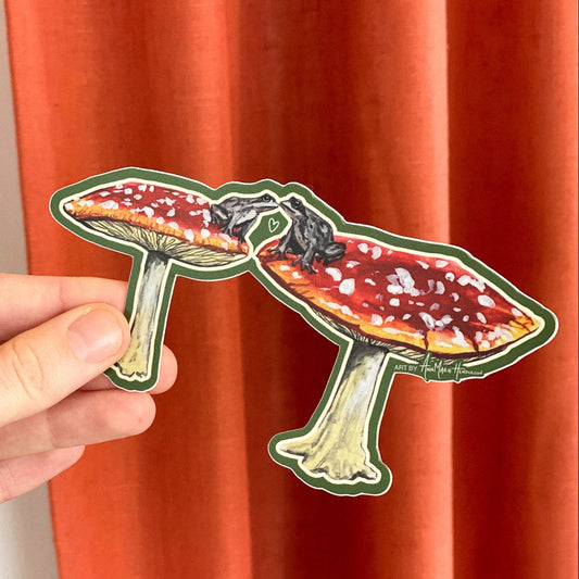 Mushrooms and Frogs Sticker by AnnMarie Henderson