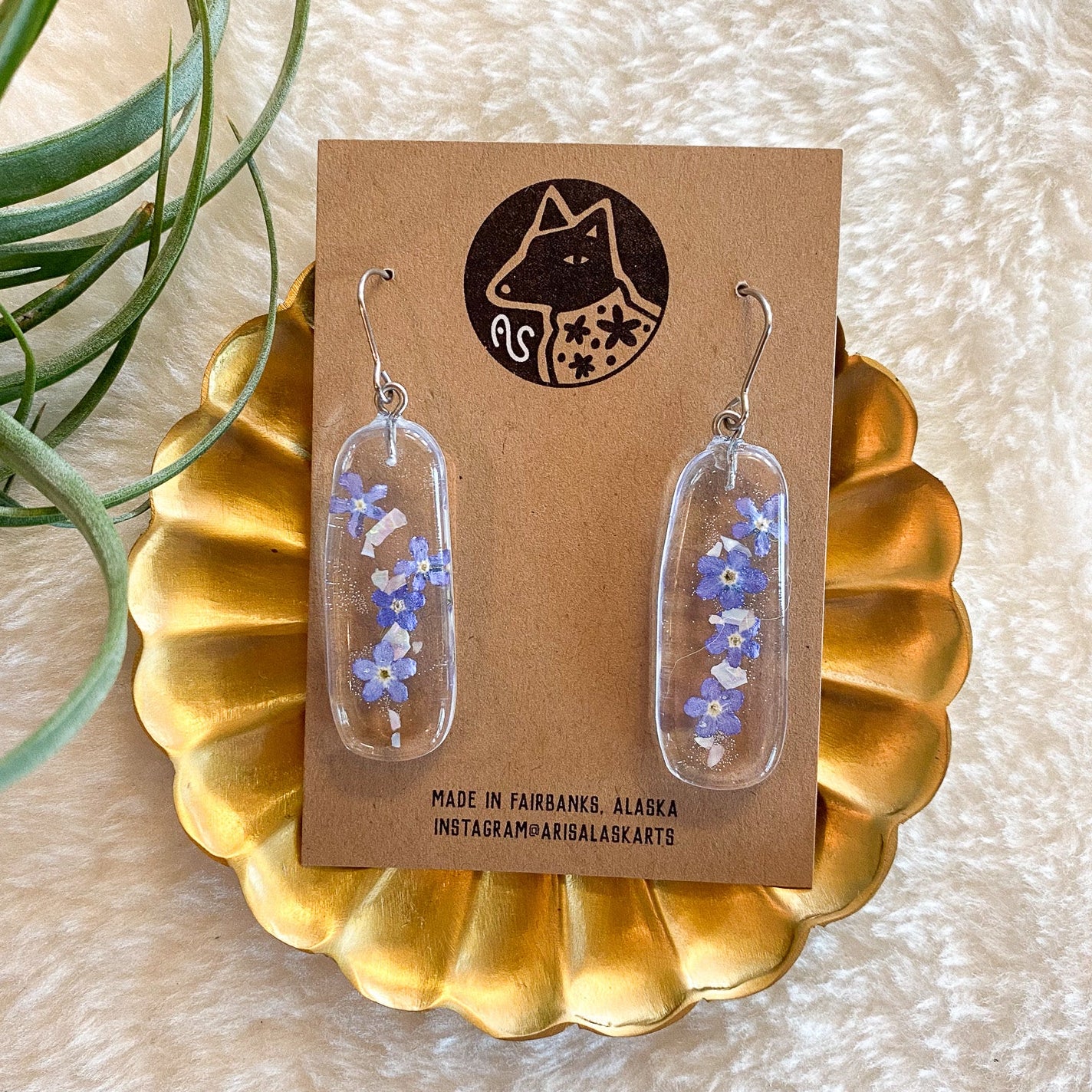 Forget-Me-Not + Abalone Earrings #124 by Arisa Sasaki