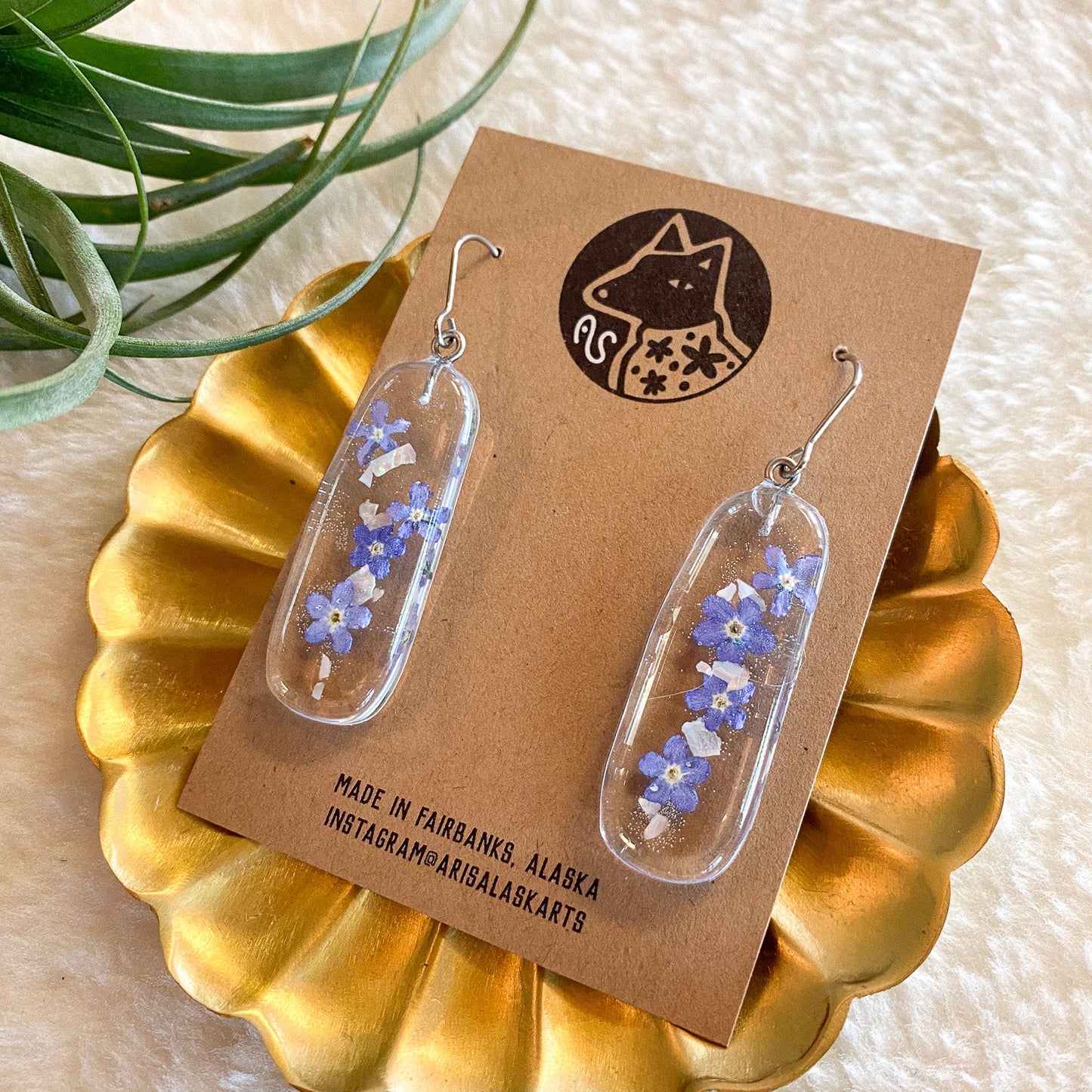 Forget-Me-Not + Abalone Earrings #124 by Arisa Sasaki