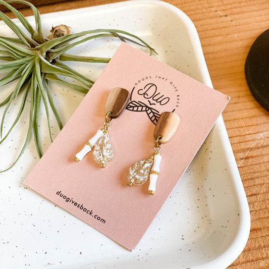 Bamboo Mother of Pearl Earrings by DUO Goods