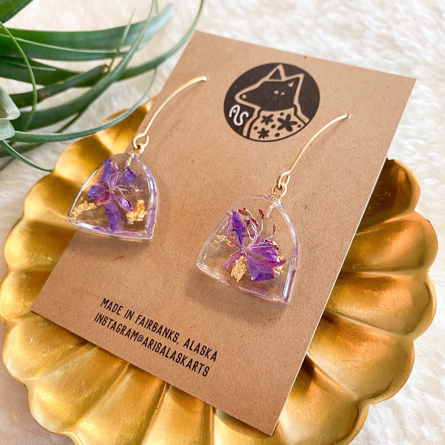 Fireweed + Gold Earrings #131 by Arisa Sasaki
