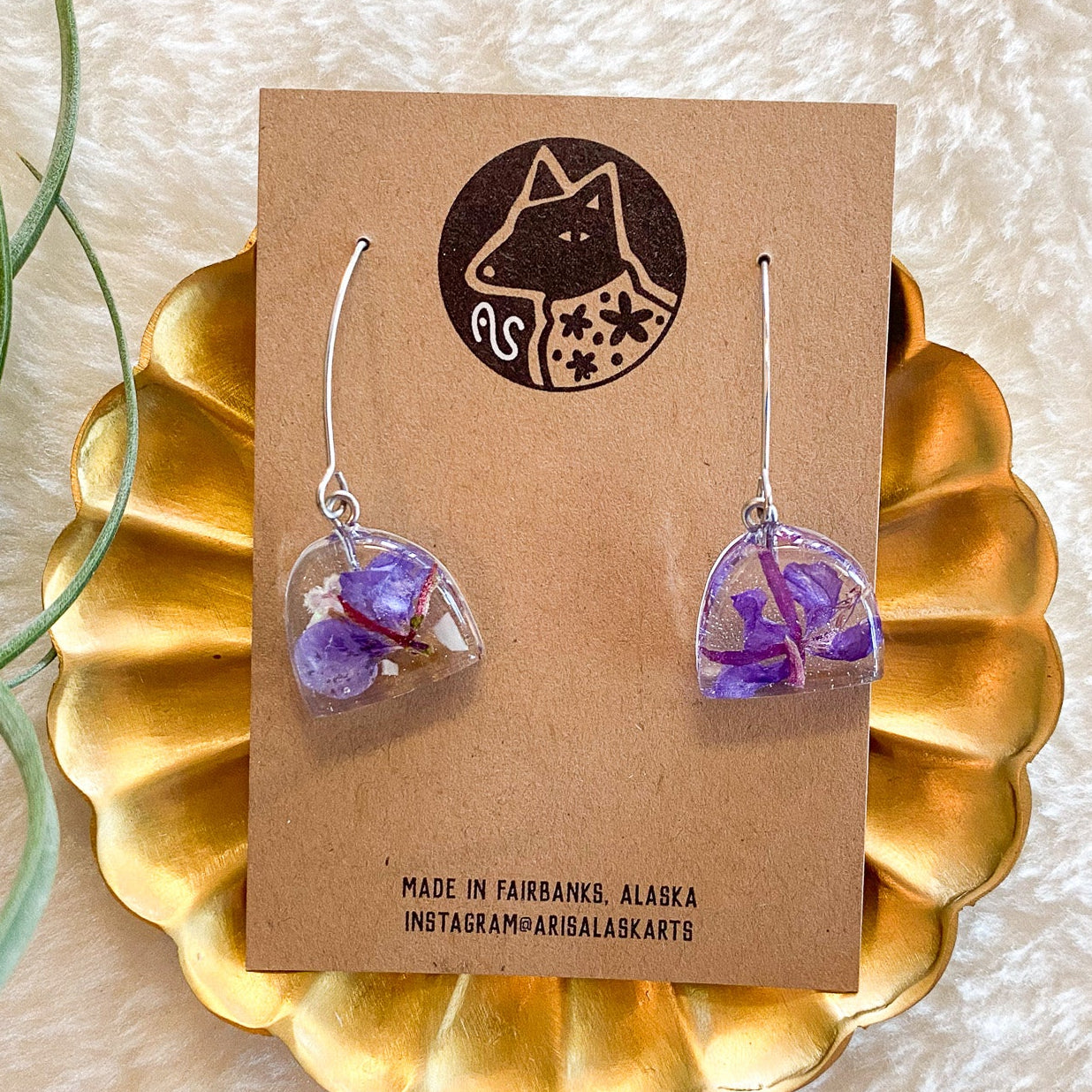 Fireweed + Gold Earrings #132 by Arisa Sasaki