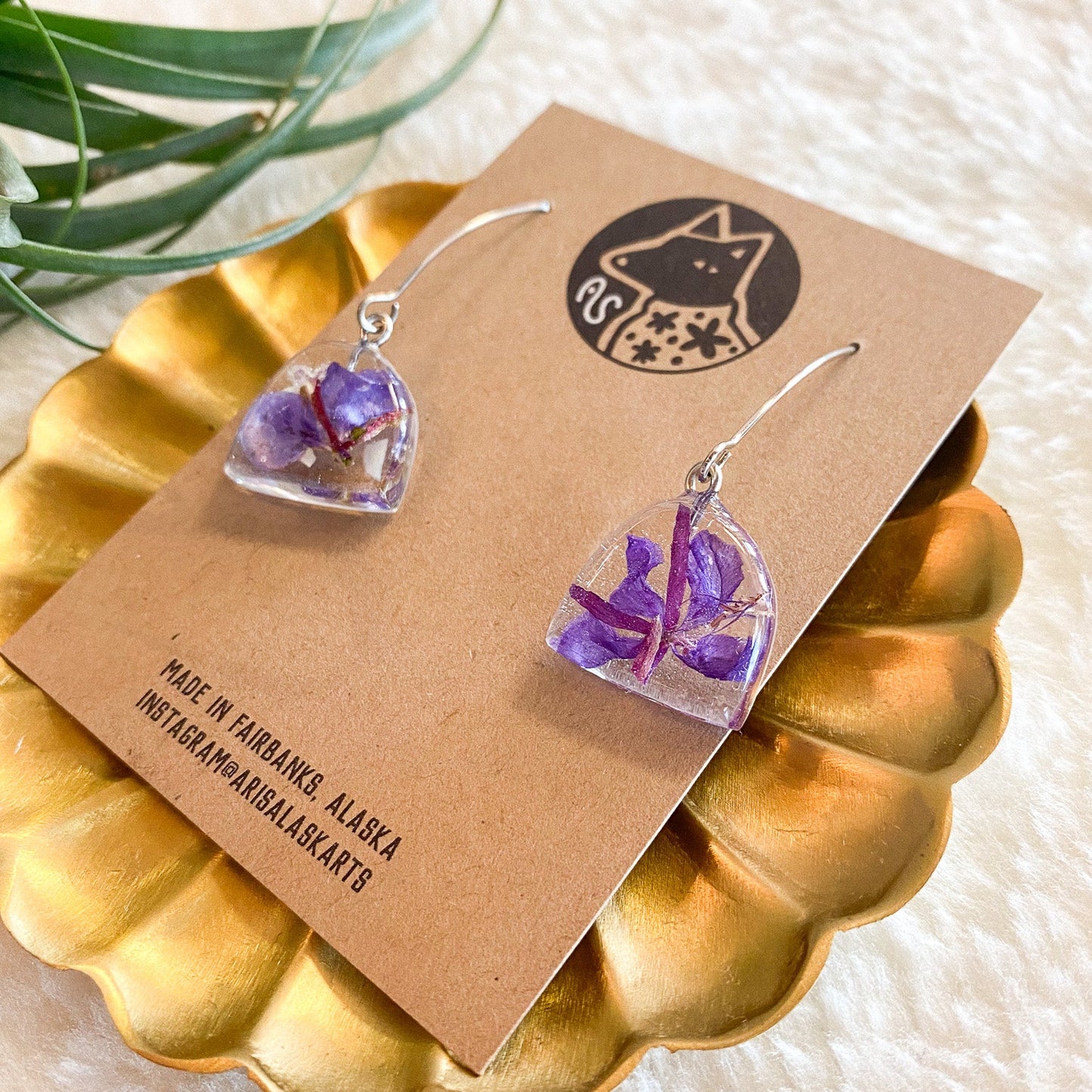 Fireweed + Gold Earrings #132 by Arisa Sasaki