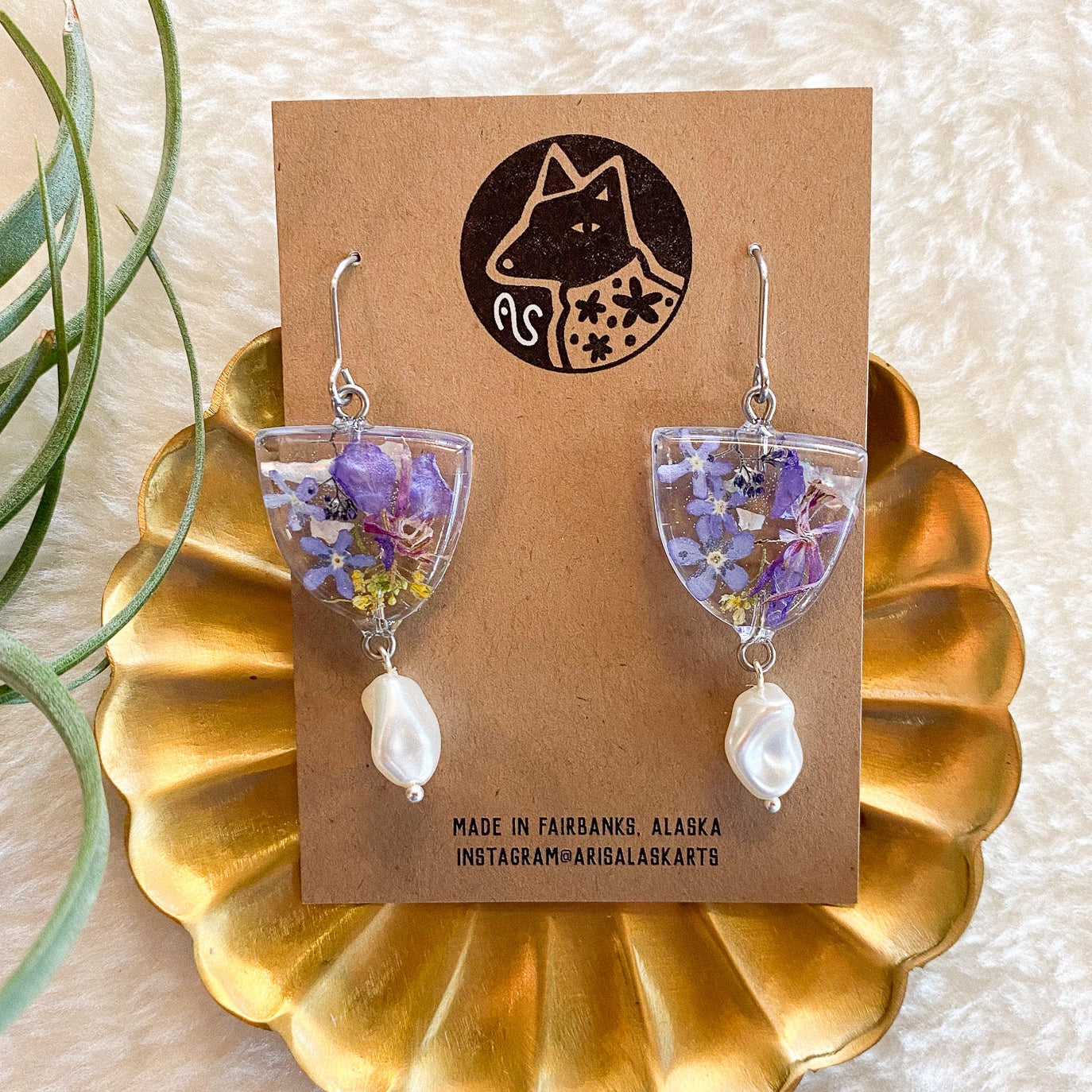 Forget Me Nots + Lichen Earrings #134 by Arisa Sasaki