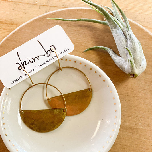 Super Moon | Hammered Brass Earrings by Akimbo Collection