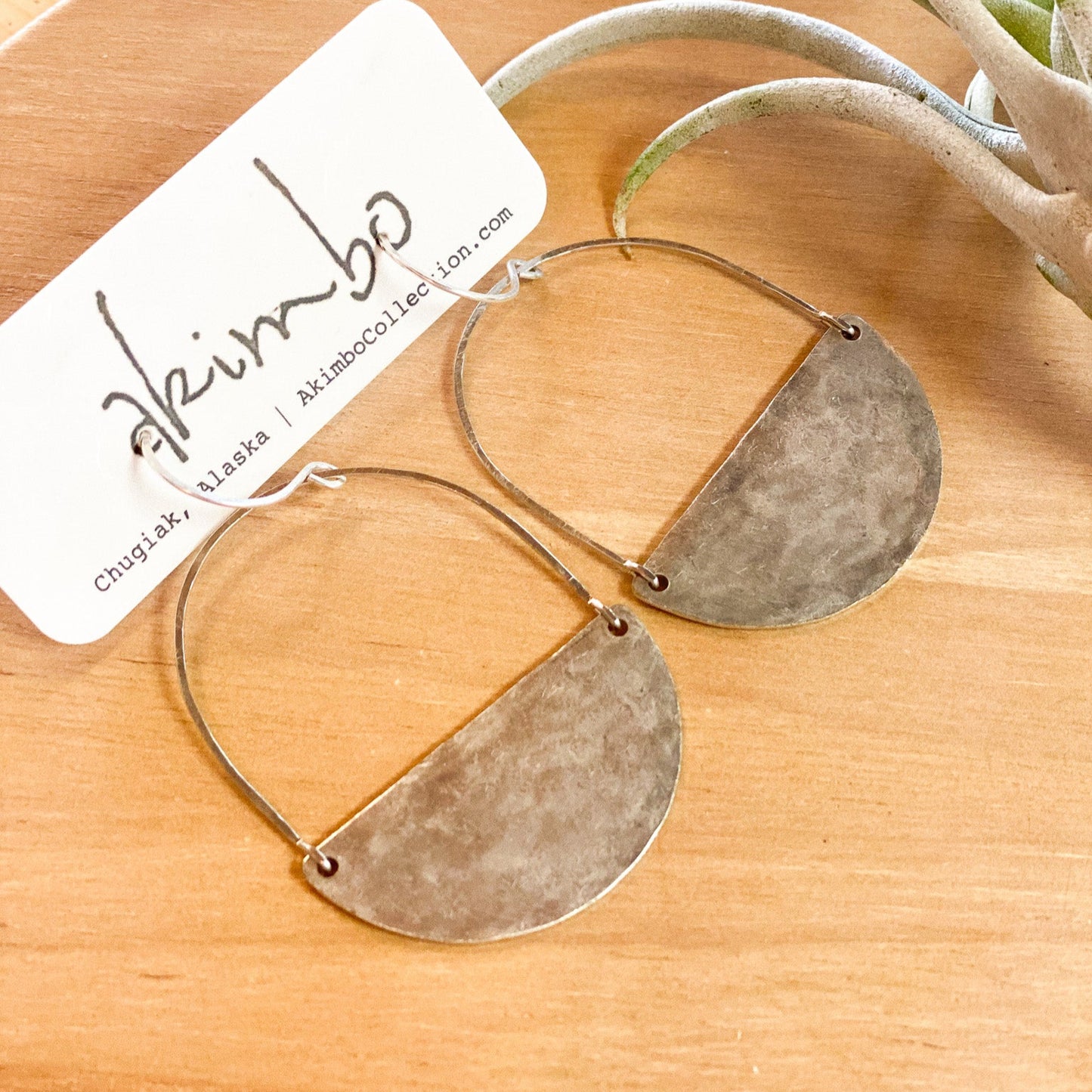 Super Oval Moon | Antique Silver-Plated Earrings by Akimbo Collection